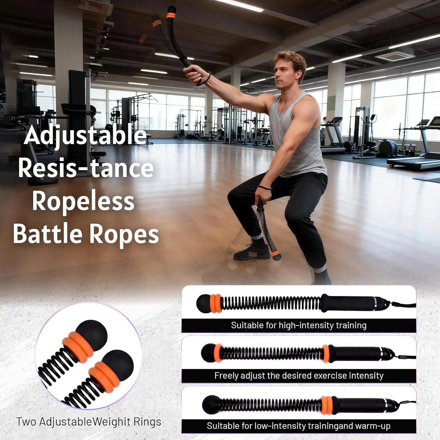 Ropeless Battle Rope Adjustable Resistance Ropeless Battle Rope for Home Gym Full Body Workout Fitness Training Equipment